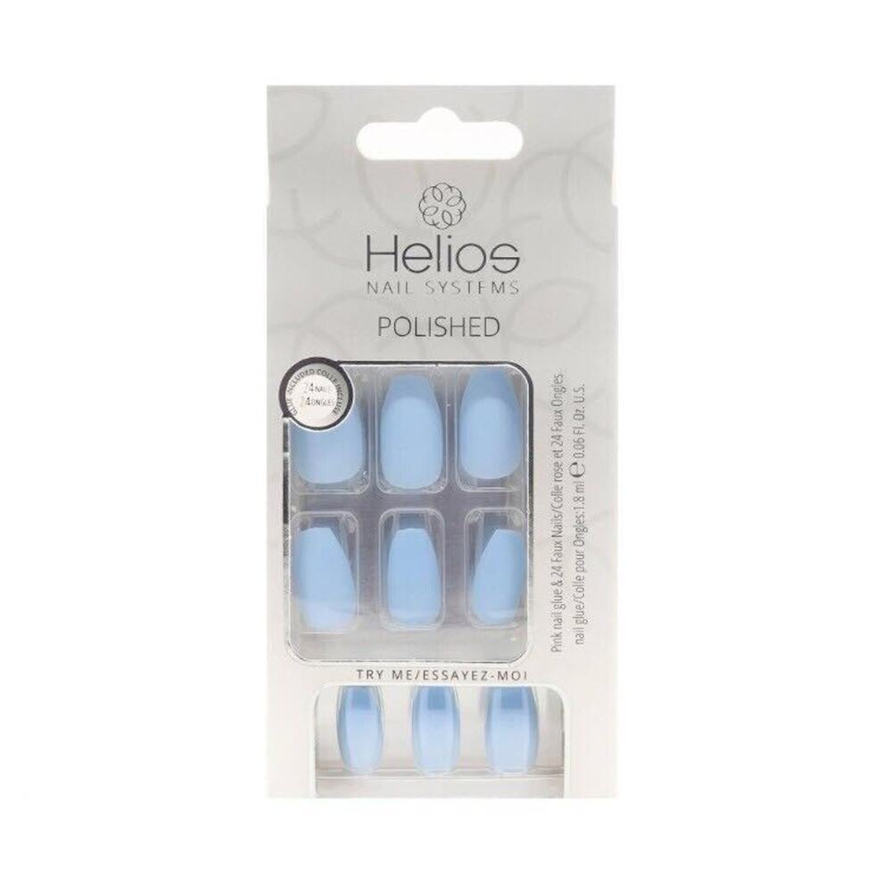 Helios Polished Press On Nails Cool Blue - Brand New in Box